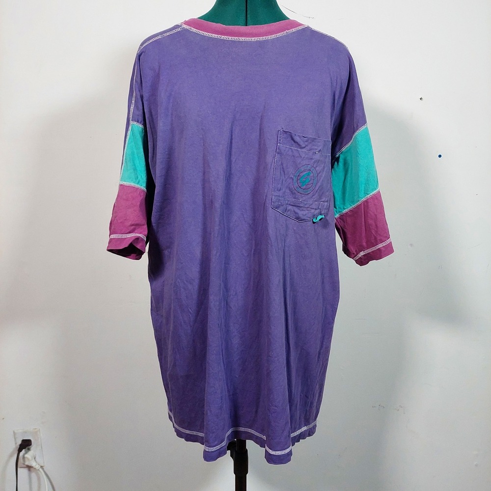 Vintage Gitano Colorblock Pocket T-Shirt XL Purple Teal 90s Cotton Oversized Tee